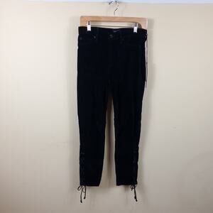 Hudson Nix High-rise Lace-hem Cropped Velveteen Pants In Black Star Size 28
